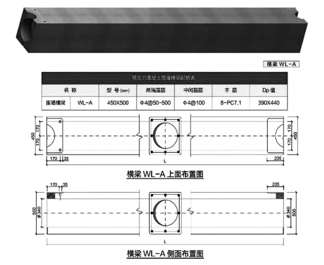 預(yù)制圍墻橫梁結(jié)構(gòu)圖